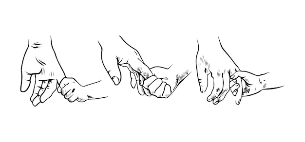 Premium Vector Set Of Parents And Child Holding Hands Drawing