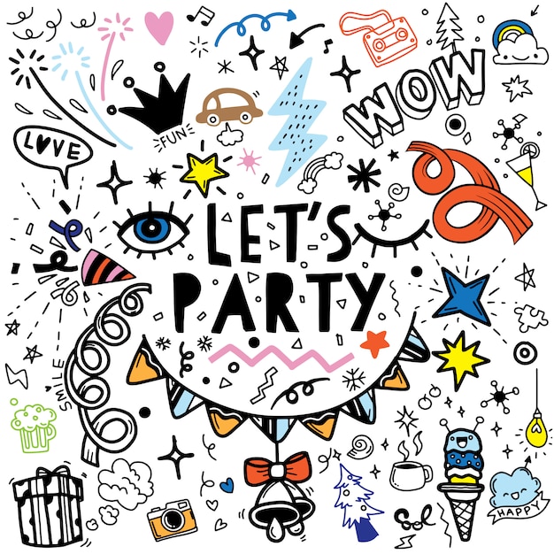 Premium Vector | Set of party hand drawn doodle sketch line