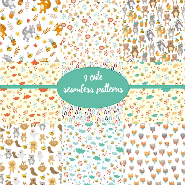 Set patterns with animals Free Vector