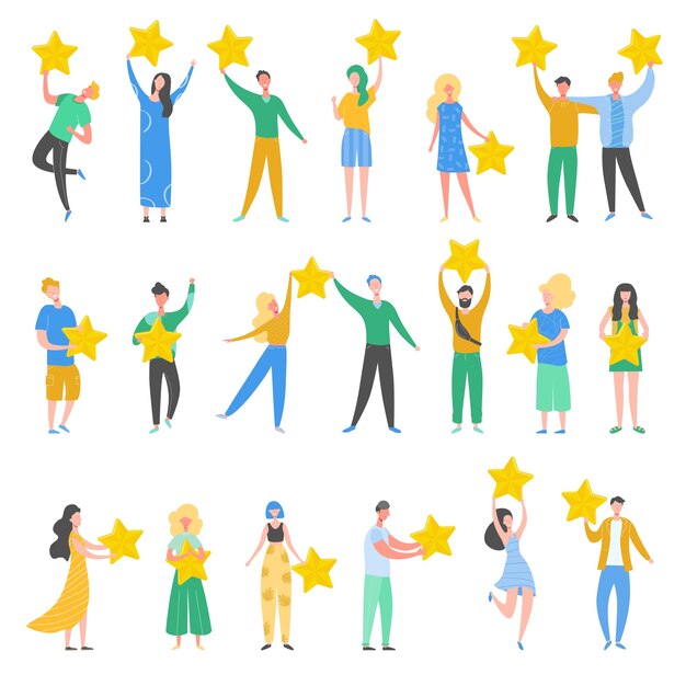 Premium Vector Set Of People Characters Holding Gold Stars Men And