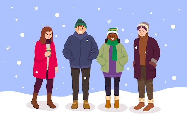 Free Vector | Set of people in cozy clothes in winter