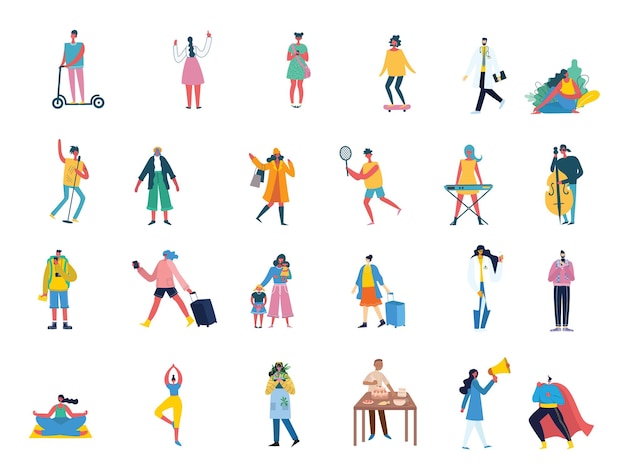 Premium Vector | Set of people, men and women with different signs ...