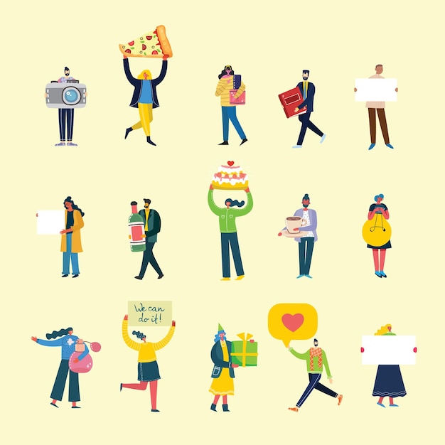 Premium Vector | Set of people, men and women with different signs.