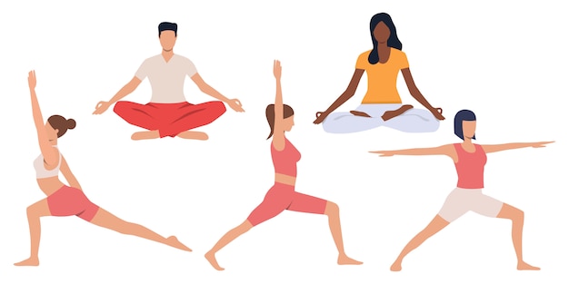 Set of people practicing yoga Free Vector
