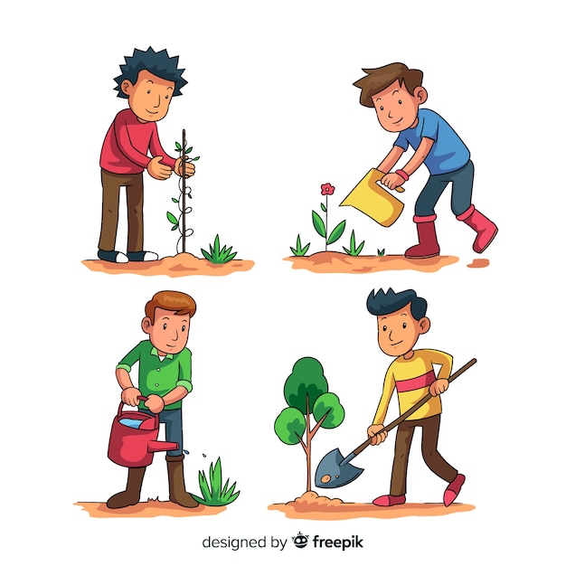 set-of-people-taking-care-of-plants-free-vector