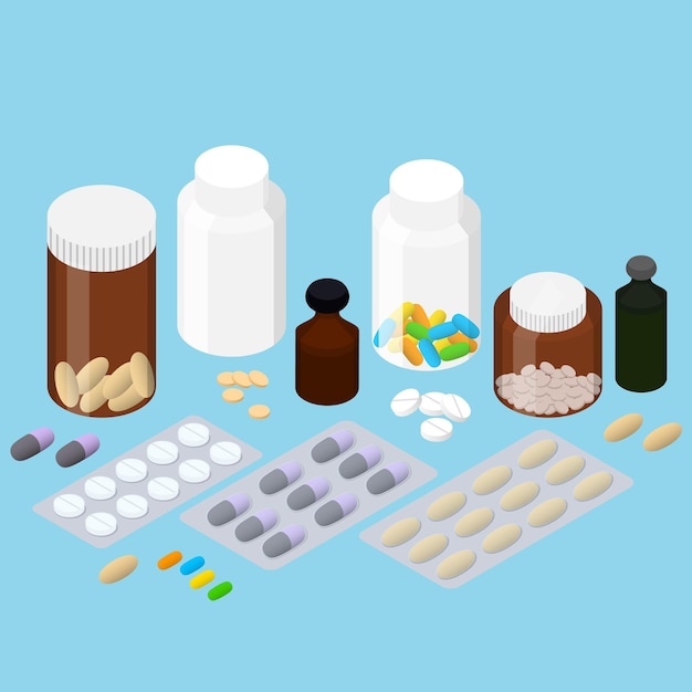 Premium Vector | A set of pharmaceuticals. flat isometric. medicinal ...