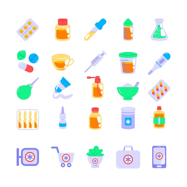 Premium Vector Set Of Pharmacy Icons In Flat Style Vector Illustration