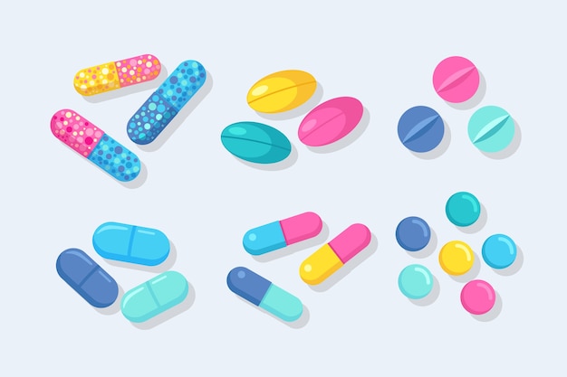 Premium Vector | Set of pills, medicine, drugs. vitamine, pharmaceutical antibiotics. healthcare .