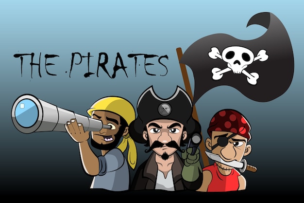 Premium Vector | Set of pirates crew cartoon