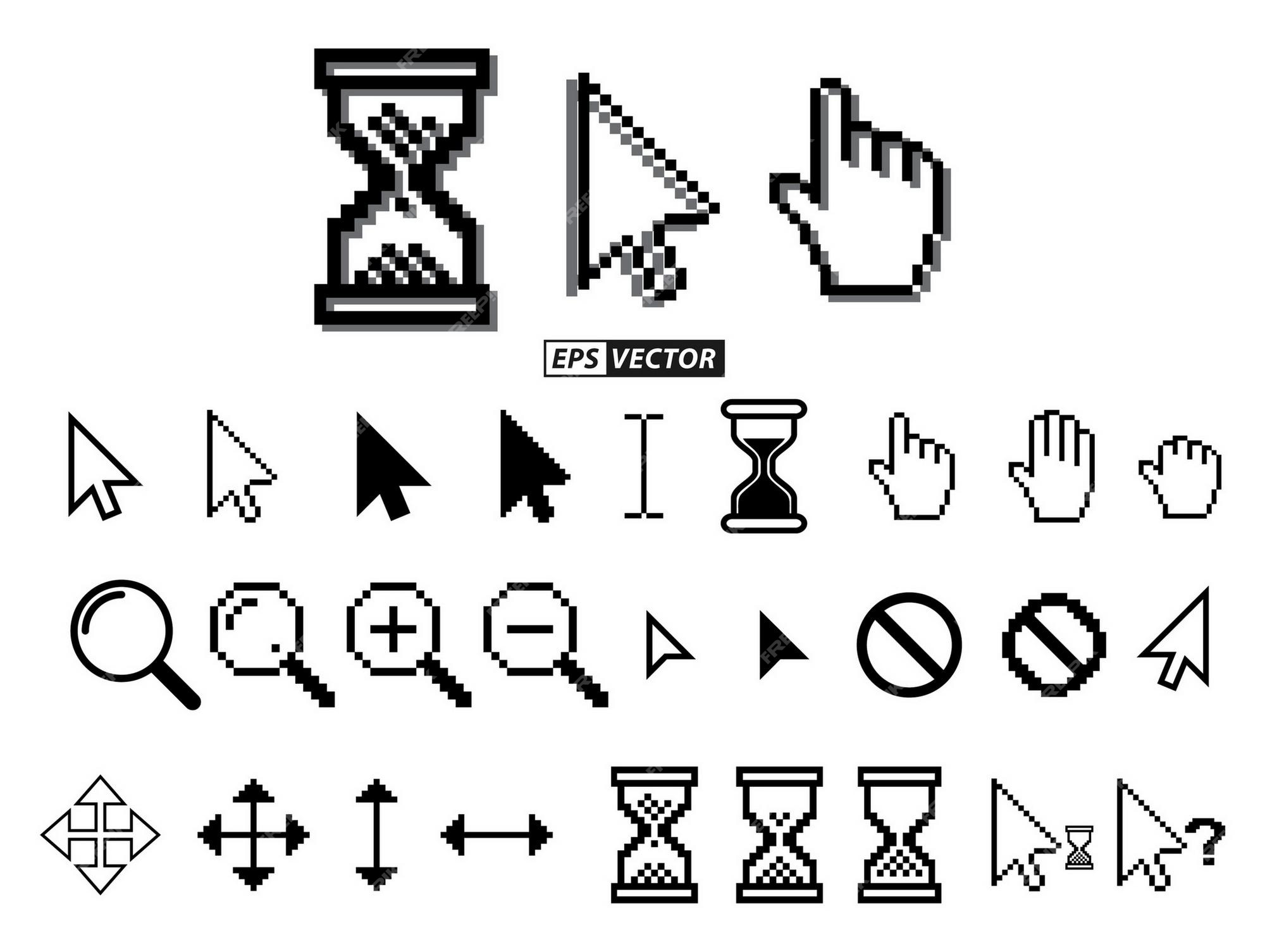 Premium Vector | Set of pixel cursors or pixel hourglass or pixel mouse ...