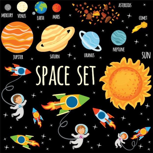 Free Vector Set Of Planets And Astronauts In Outer Space