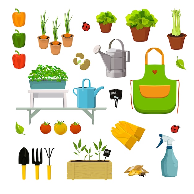 Premium Vector Set Of Plants And Garden Tools