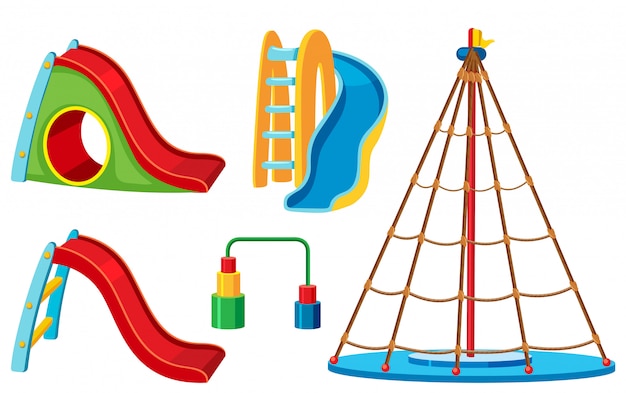 A set of playground slide and equipment Premium Vector