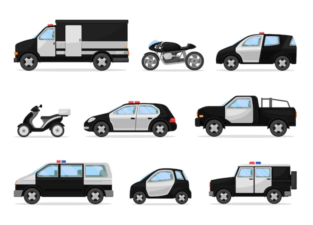 Premium Vector | Set of police black and white vehicles