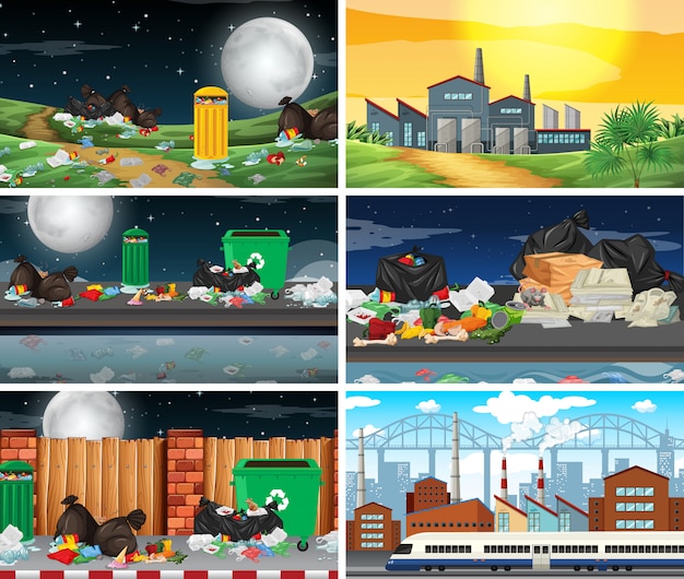 Free Vector | Set of polluted scenes