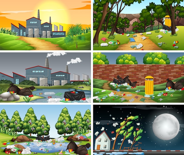 Premium Vector | Set of polluted scenes