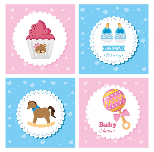 Premium Vector Set poster of baby with cute decoration