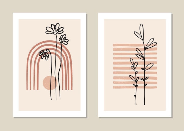 Set of poster in minimal style with tropical leaf Premium Vector