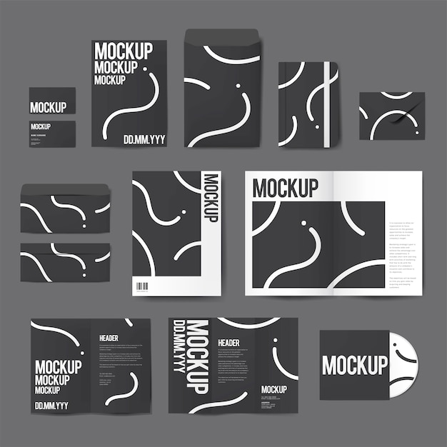 Set of printing material designs mockup vector | Free Vector