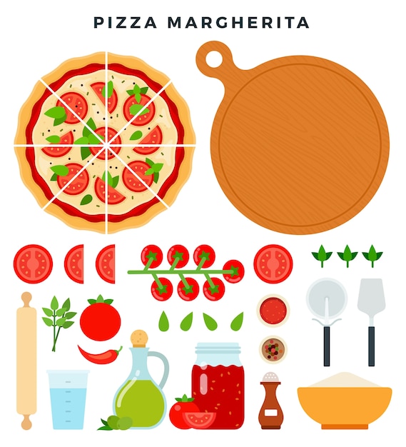 Premium Vector | Set of products and tools for pizza making isolated on ...