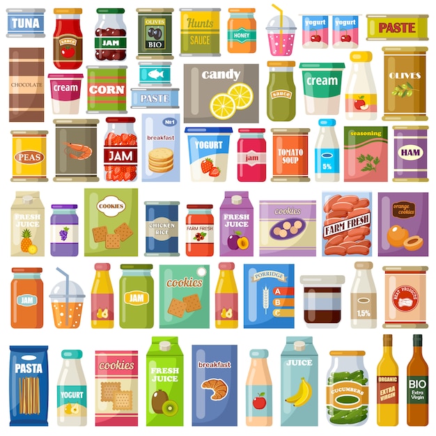 Premium Vector | Set of products on a white background. grocery ...