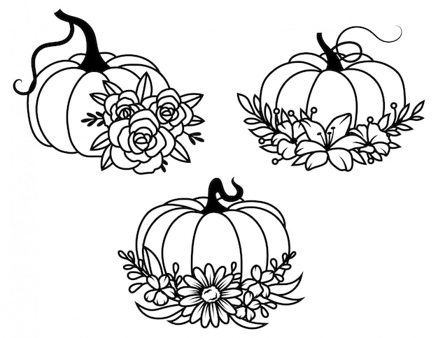 Download Set of pumpkins with a flower. collection of silhouette ...