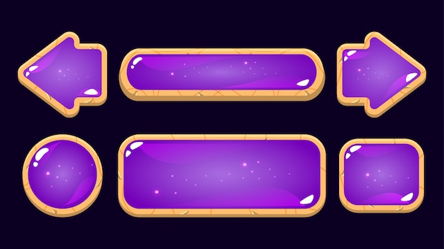 Premium Vector Set Of Purple Jelly Button With Wooden Border Perfect For 2d Games