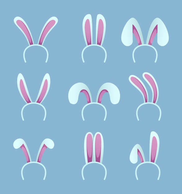 Premium Vector Set Of Rabbit Ears Easter Masks In Cartoon Style Bunny And Rabbit Ear For Easter Holiday Vector Illustration