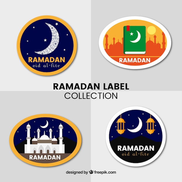 Free Vector | Set of ramadan labels with muslim elements