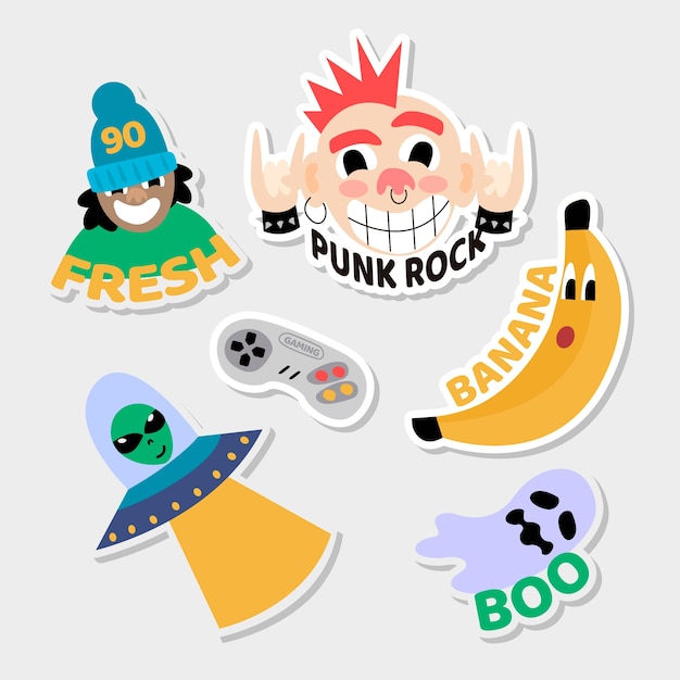 Free Vector | Set of random stickers in hand drawn