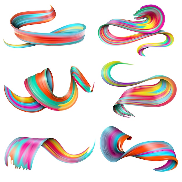 Free Vector | Set of realistic colorful twisted brush strokes of oil or ...