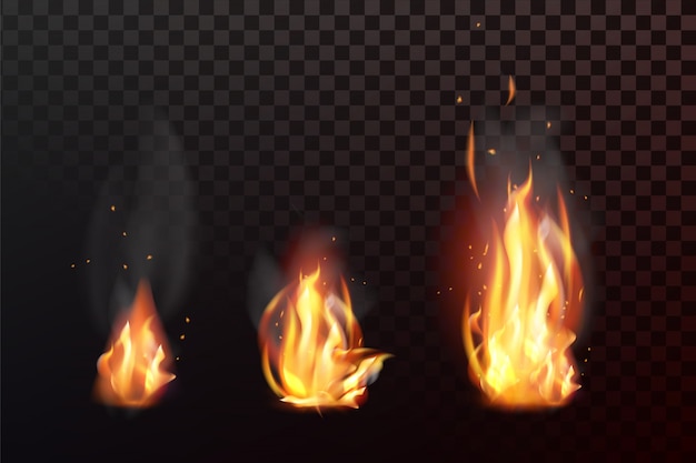 Set Of Realistic Fire Flames With Transparency Isolated On