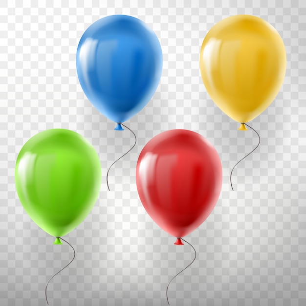 Set of realistic flying helium balloons, multicolored, red, yellow, green and blue Free Vector