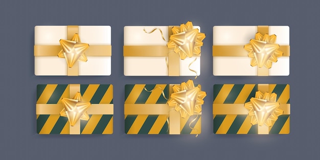 Premium Vector Set Of Realistic Gifts With Gold Ribbon And Bow View From Above Vector