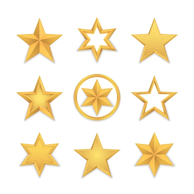 Premium Vector | Set of realistic gold star isolated on white