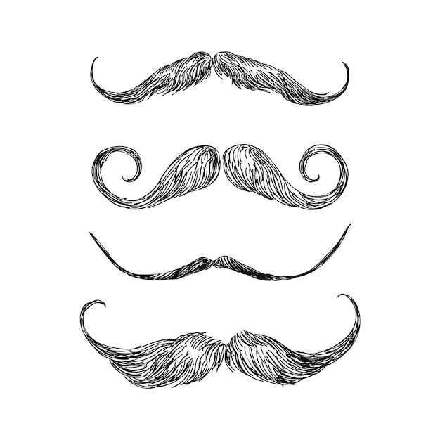 Set of realistic mustache in black and white illustration | Premium Vector