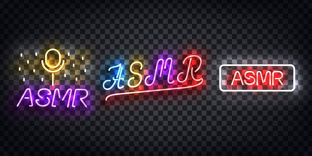 Premium Vector | Set of realistic neon sign of asmr logo for template ...