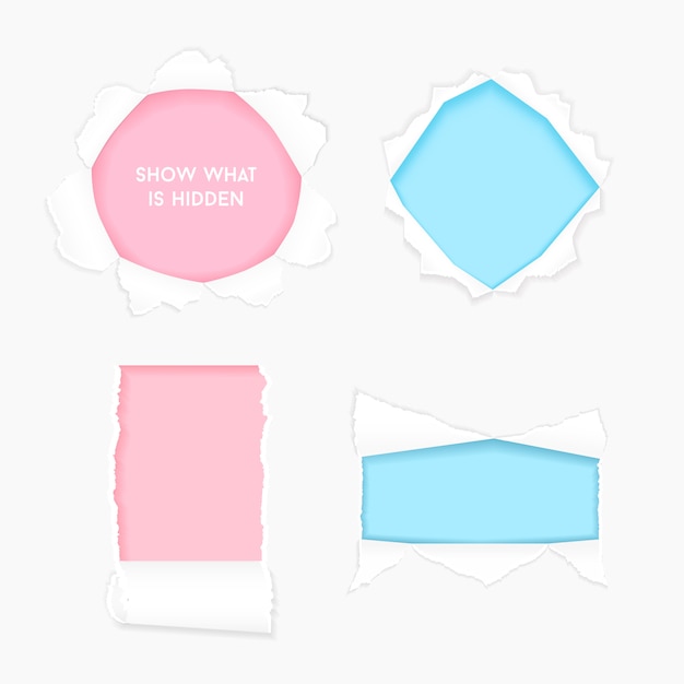 Set of realistic paper ragged hole torn banners frame Premium Vector