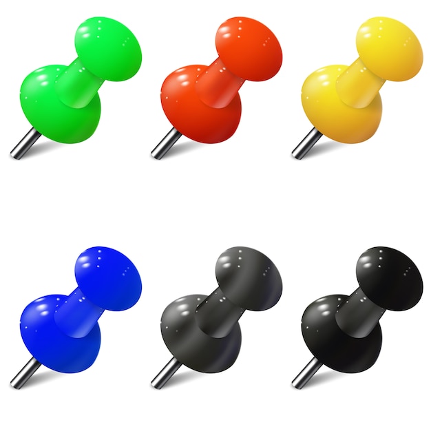 Premium Vector | Set of realistic push pins in different colors. thumbtacks