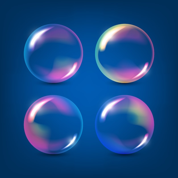 Set of realistic transparent  colorful  soap bubbles  with 