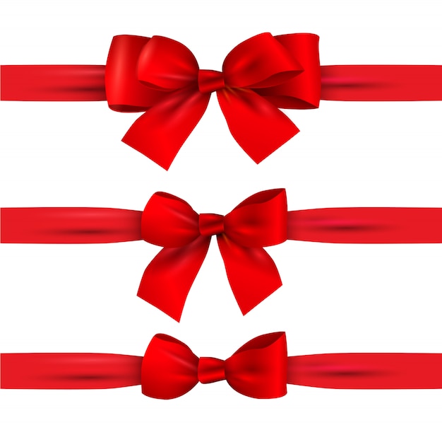 Set of red bows with horizontal ribbons isolated on white Premium Vector