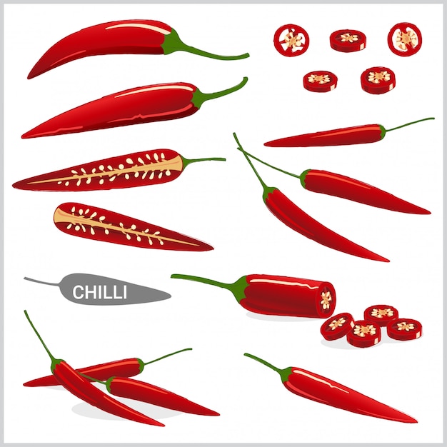 Download Premium Vector Set Of Red Chili Pepper Illustration