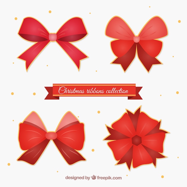 Download Set of red christmas bow Vector | Free Download