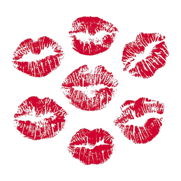 Premium Vector | Set of red lip prints red lips imprint