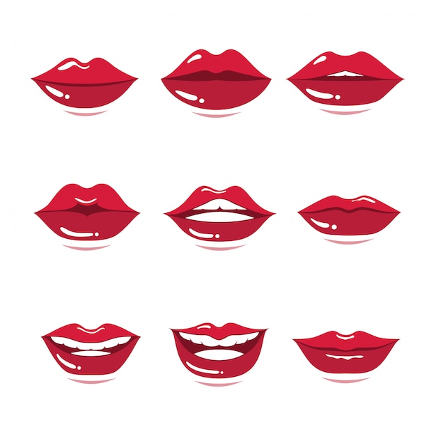 Premium Vector | Set of red lips gesture