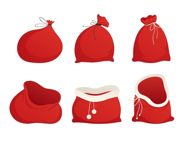 Premium Vector | Set red sacks of santa. tied up and empty ...