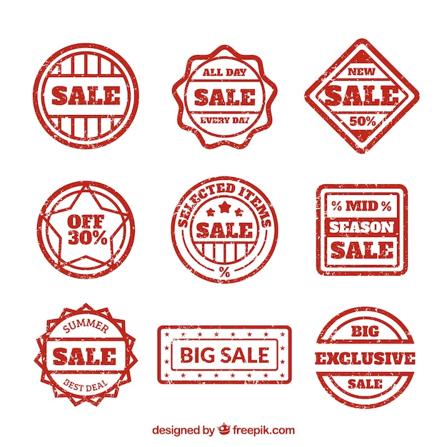 Free Vector | Set of red sales stamps