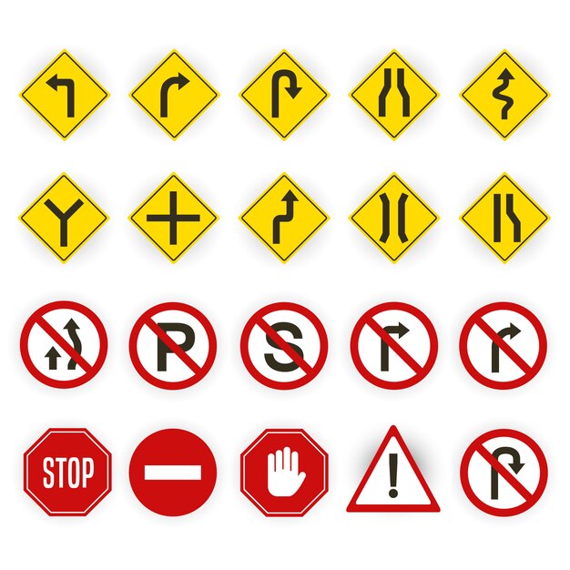 Set of red and yellow traffic sign isolated | Premium Vector