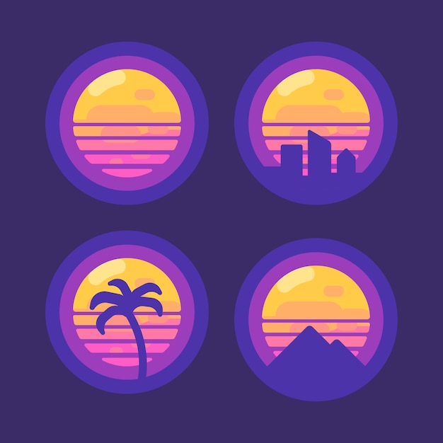 Premium Vector Set Of Retro 80 Synthwave Music Flat Icons