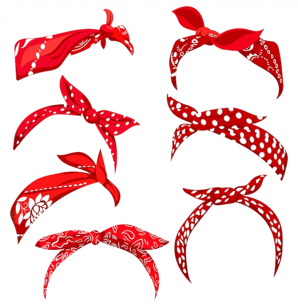 Download Set retro headband for woman. collection of red bandanas ...